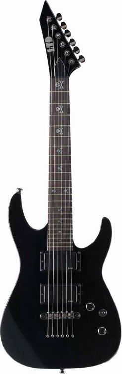 LTD KH-JR подписная модель Kirk Hammett из Metallica. Корпус из липы, привинченный гриф из клена с накладкой из палисандра, мензура 20,5" (3/4), звукосниматели ESP LH-301, бридж Tune-O-Matic, 22 лада