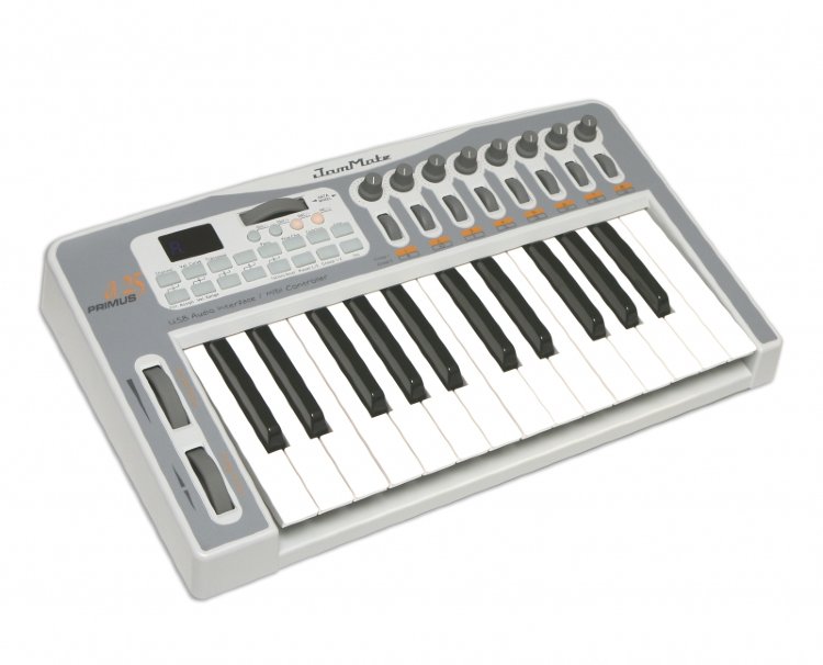 JAM MATE PRIMUS A25 USB MIDI клавиатура, 25 клавиш, аудио интерфейс 24 бит/96 кГц, 2х2 1/4" TS Jack входа/выхода, входы: микрофонный, Hi-Z, для педали, выход для наушников, MIDI вход/выход