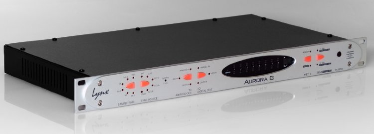 LYNXSTUDIO AURORA 8 Рековый (1U) 8-канальный AD/DA-конвертор: аналоговые балансные входы-выходы 8x8, цифровые входы-выходы: 8x8 AES/EBU, 24Bit@192kHz, аппаратный цифровой микшер, MIDI IN/OUT, Word Clock I/O, LSlot? слот расширения для Firewire, ADAT и т.д