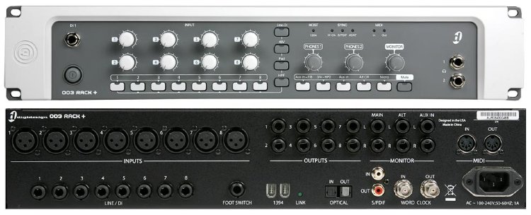 DIGIDESIGN 003 RACK + FACTORY Система звукозаписи, FireWire интерфейс, 24 бит/96 кГц, 8 микр. преампов, 8х8 линейных (DI) вх./вых., 2 AUX входа, выходы на мониторы и наушники, ADAT, S/PDIF, WordClock, MIDI вх./вых., ProTools LE, к-т плагинов Factory colle
