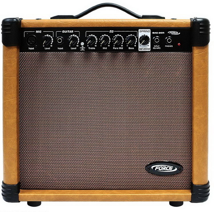 FORCE SAC-20R Комбо для электроакустической гитары, 20W, динамик 8", 3-х полосный эквалайзер, пружинный