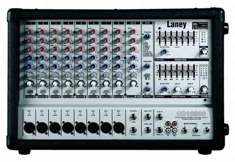 LANEY CD1090S Активный пульт, усилитель 600 Вт RMS @ 4 ом +300Вт RMS @4 ом, микшер 8 каналов, DSP (64 программы), двойной 7-пол. графический эквалайзер