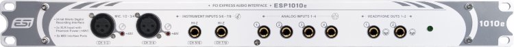 ESI ESP1010E Аудиоинтерфейс PCIe (внешний) 10х10, аналог 8х8, Mic/Inst x 2 (+48V), наушники х 2, S/PDIF (opt/coax), MIDI x 2
