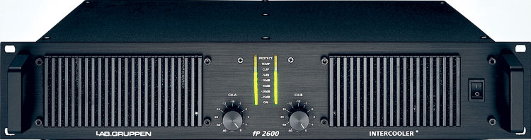 LAB GRUPPEN FP 2600 Усилитель мощности, 2 канала. Макс.вых.мощность: 2x450Вт (8Ом),2x840Вт (4Ом), 2x1200Вт (2Ом). Подключение: Speakon. Высота 2U. Вес 8кг.