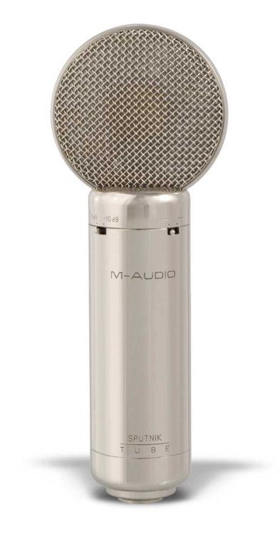 M-AUDIO SPUTNIK Профессиональный ламповый конденсаторный вокальный микрофон,тончайшая позолоченная диафрагма из милара (3 микрона), 20Hz – 20kHz ±1.5dB, подвес "паук", кабель, жёсткий кейс.